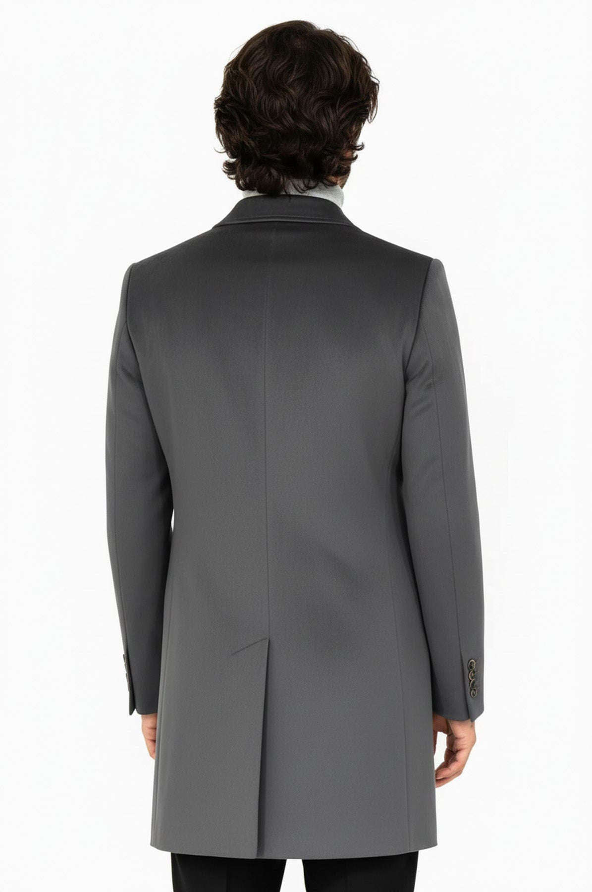 Suede Slim Fit Long Grey Men Coat - Wessi