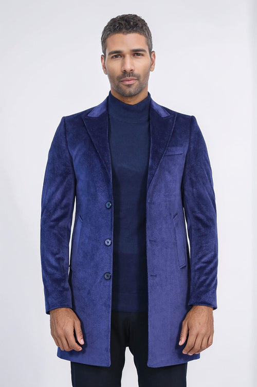 Peak Lapel Blue Men Coat - Wessi