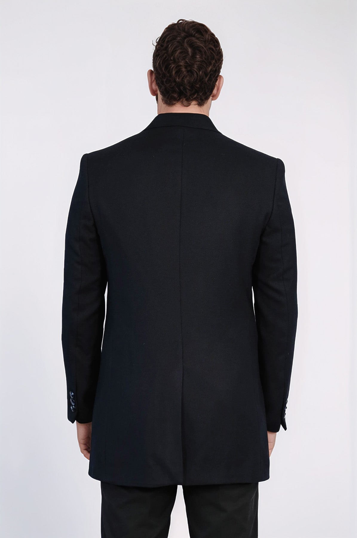 Cachet Slim Fit Wide Lapel Charcoal Men Coat - Wessi