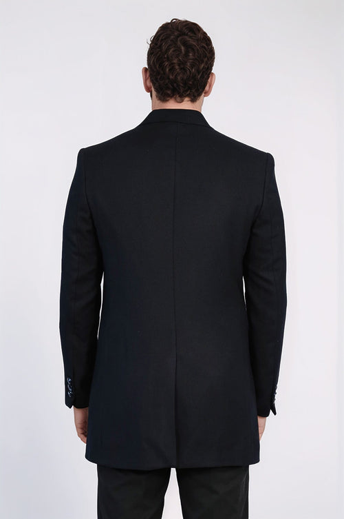 Cachet Slim Fit Wide Lapel Charcoal Men Coat - Wessi