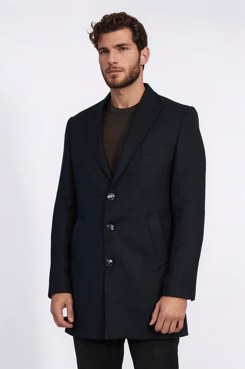 Cachet Slim Fit Wide Lapel Charcoal Men Coat - Wessi