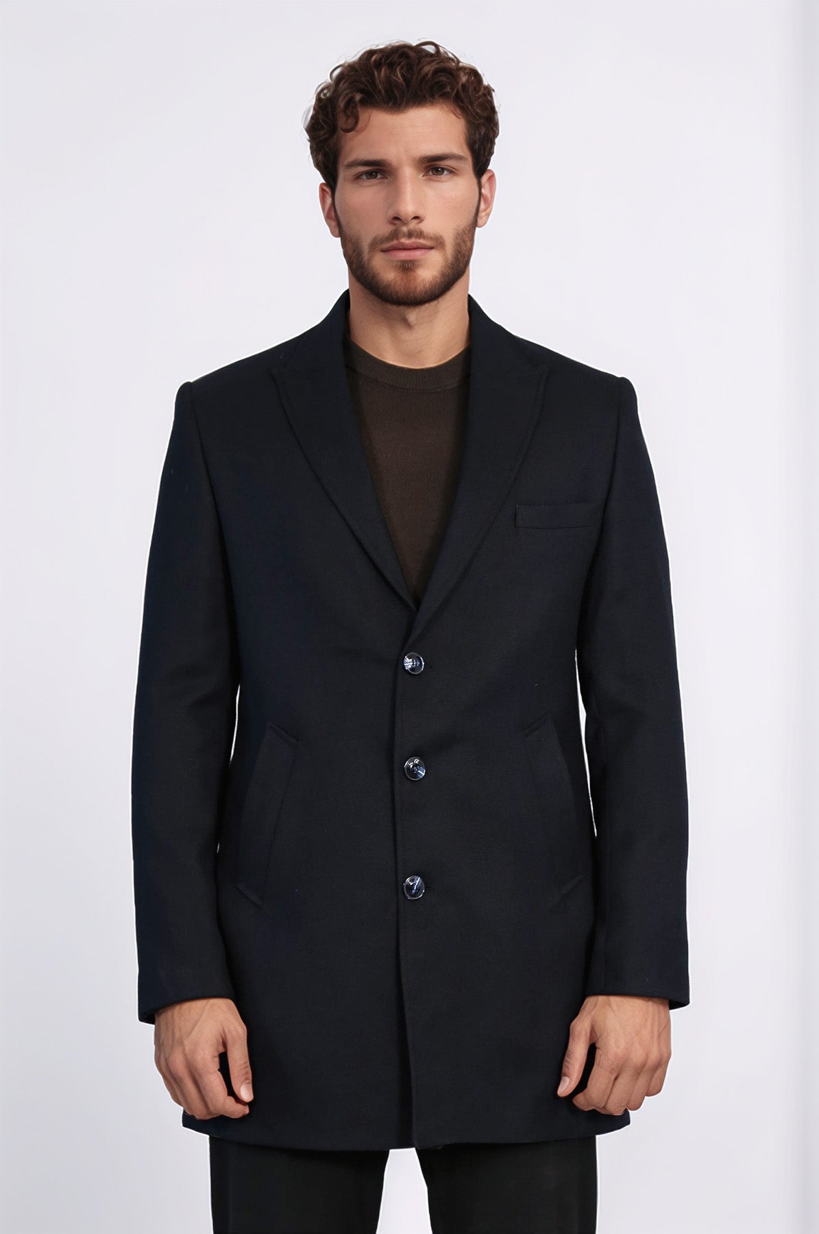 Cachet Slim Fit Wide Lapel Charcoal Men Coat - Wessi