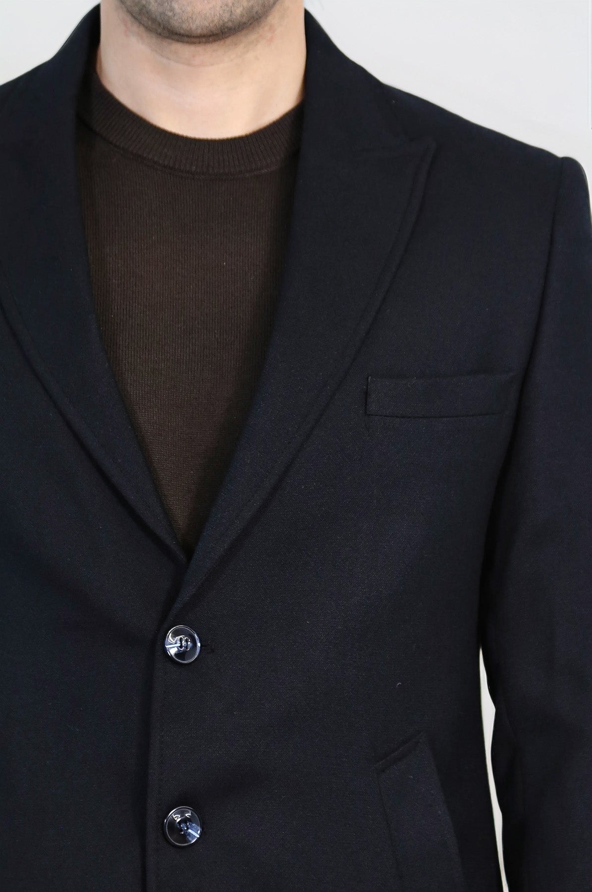 Cachet Slim Fit Wide Lapel Charcoal Men Coat - Wessi