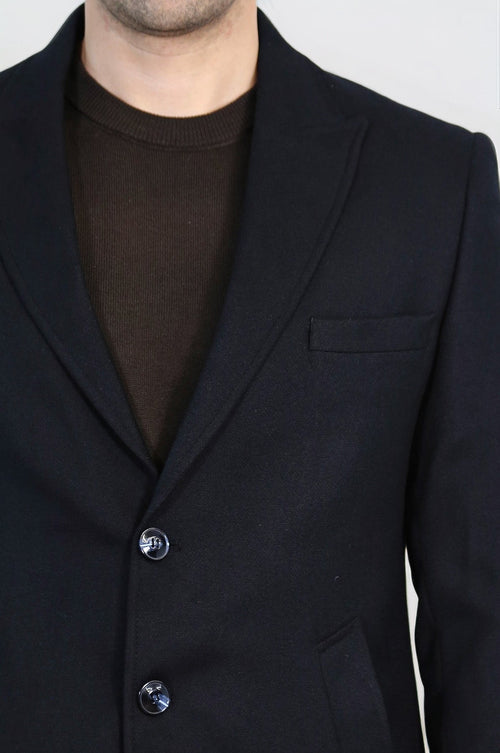 Cachet Slim Fit Wide Lapel Charcoal Men Coat - Wessi