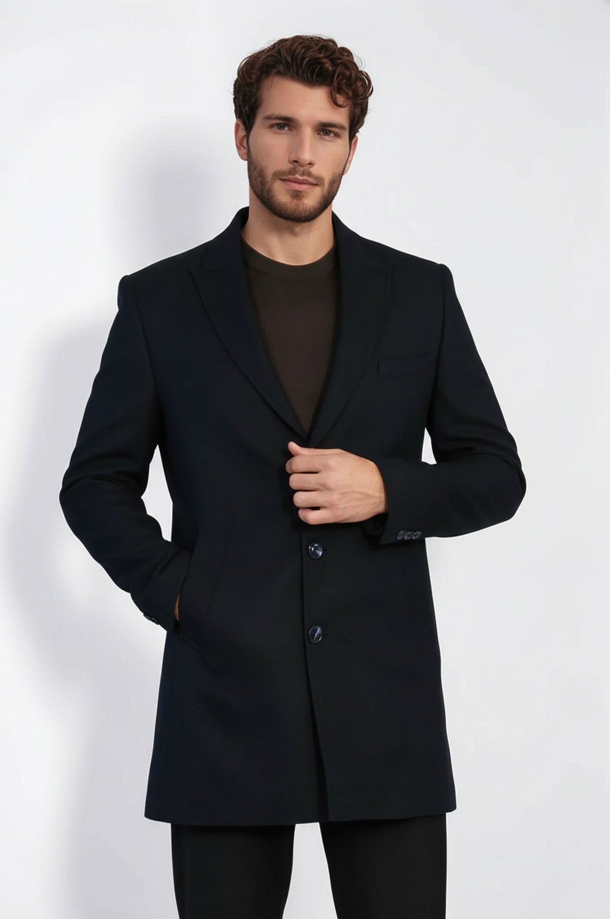 Cachet Slim Fit Wide Lapel Charcoal Men Coat - Wessi