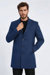 Plain Peak Lapel 3 Buttons Blue Men Coat - Wessi