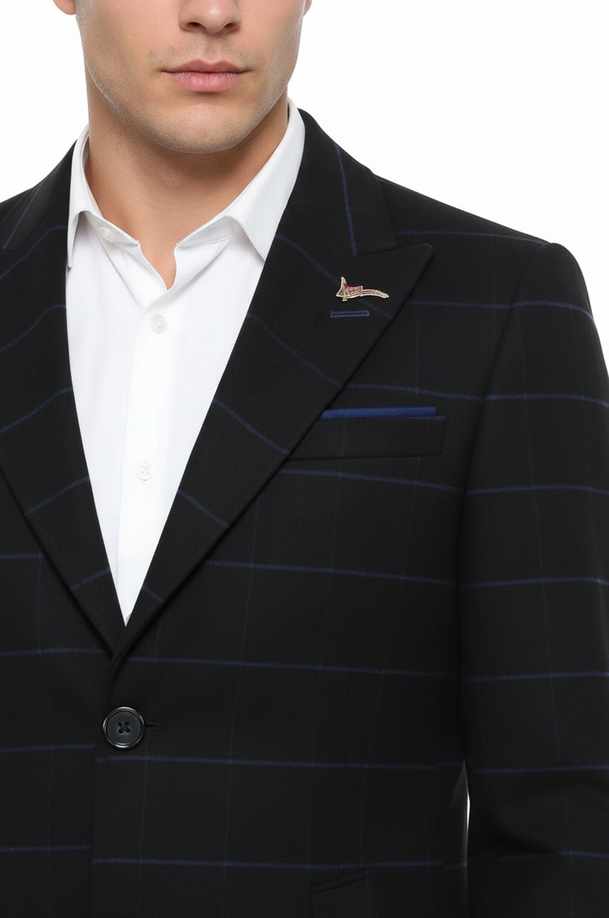 Wide Pointed Collar Black Men Coat - Wessi