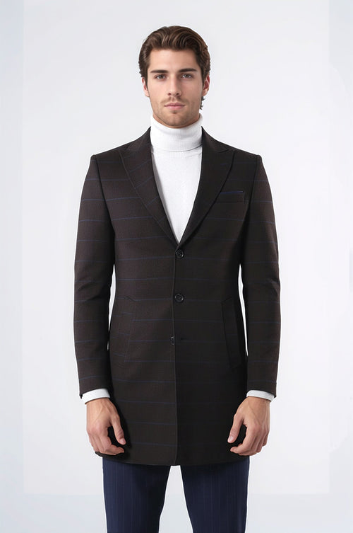 Wide Pointed Collar Brown Men Coat - Wessi