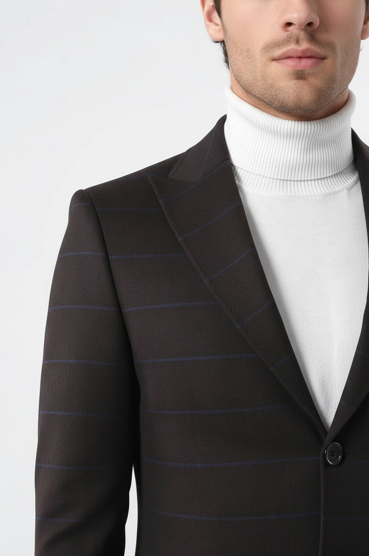 Wide Pointed Collar Brown Men Coat - Wessi