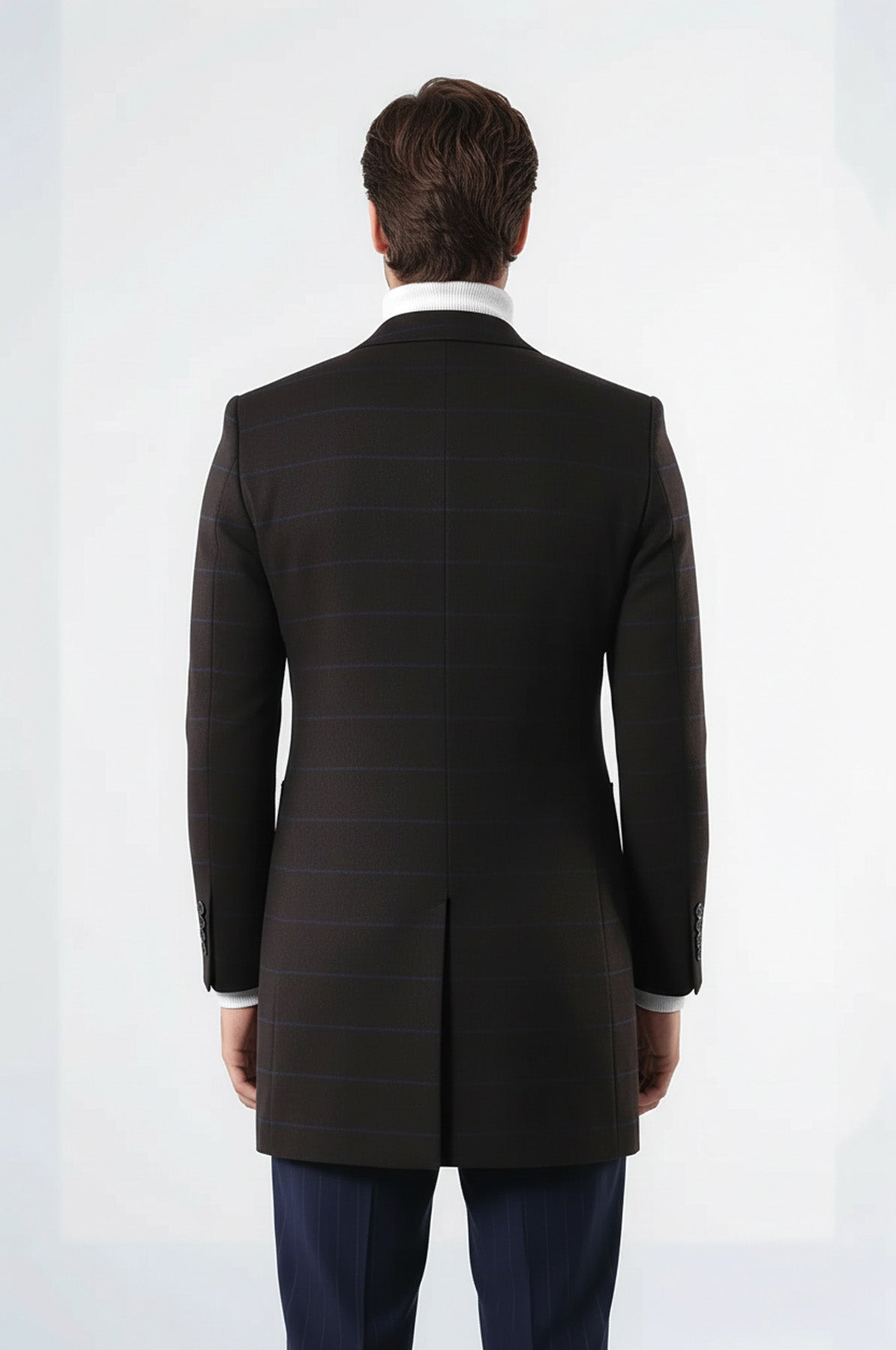 Wide Pointed Collar Brown Men Coat - Wessi