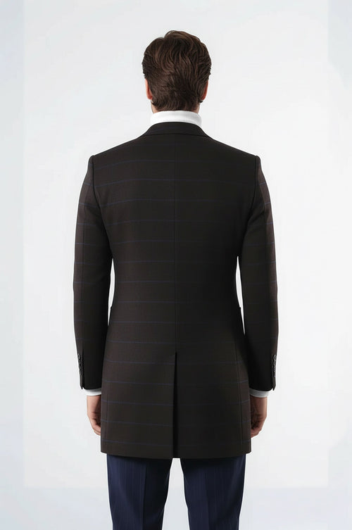 Wide Pointed Collar Brown Men Coat - Wessi