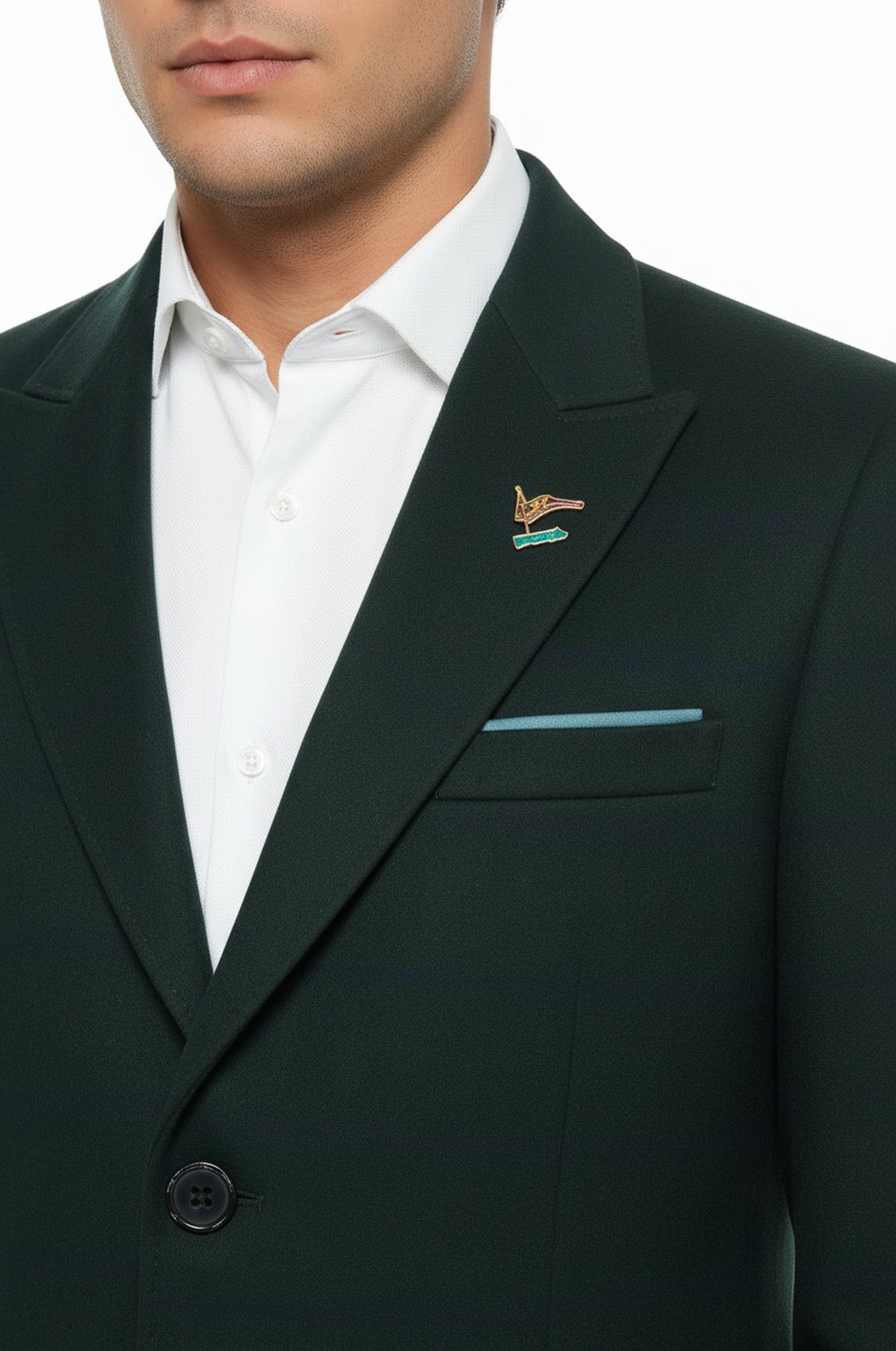 Wide Pointed Collar Green Men Coat - Wessi