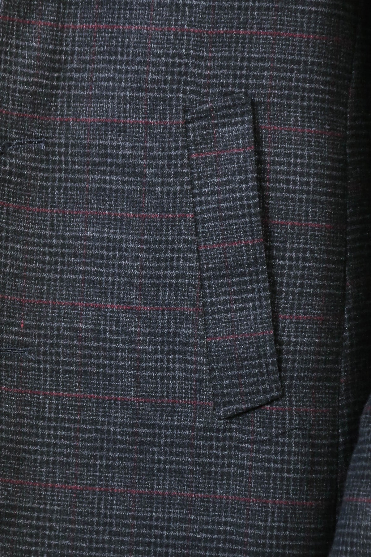 Wide Pointed Collar Anthracitic Plaid Coat - Wessi