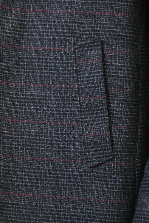 Wide Pointed Collar Anthracitic Plaid Coat - Wessi