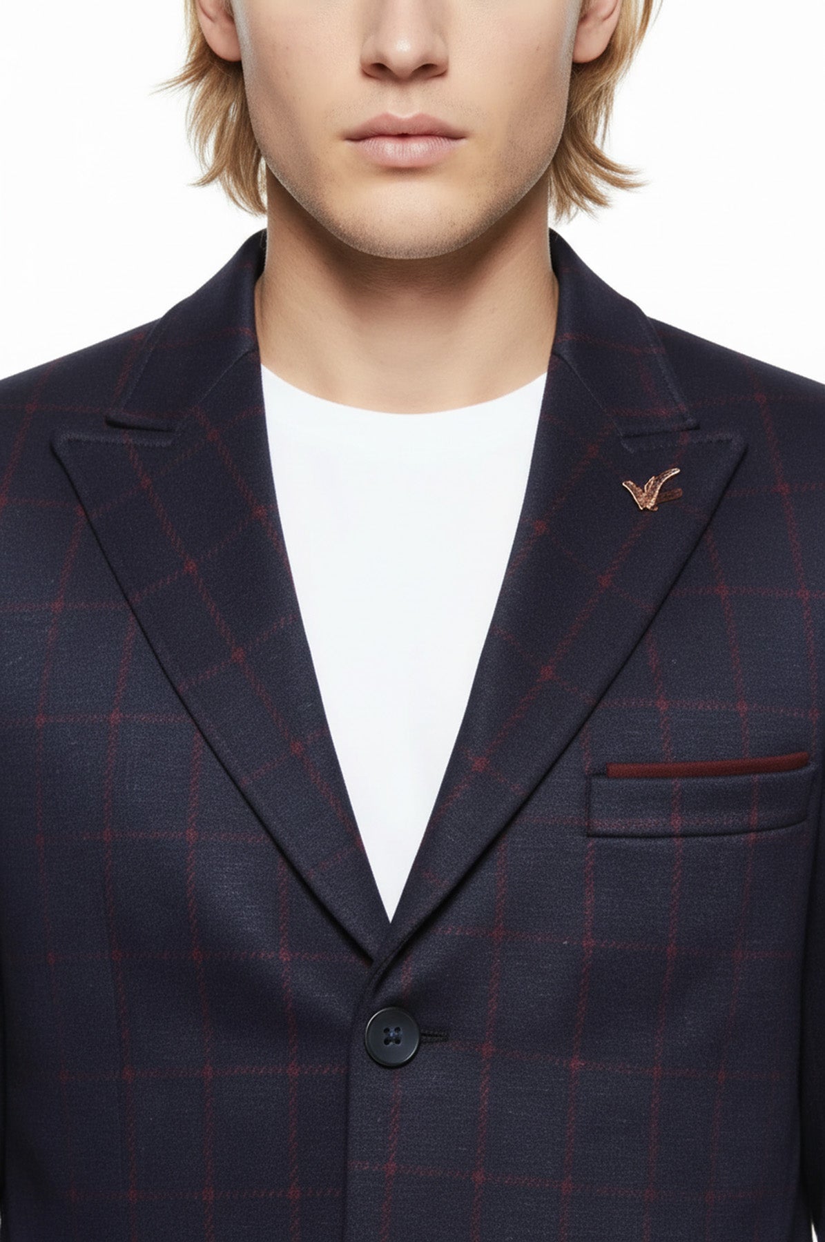 Checked Navy Blue Men Cachet Coat - Wessi