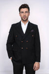 Mens Double Breasted Slim Fit Black Blazer - Wessi