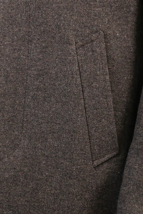 Mandarin Collar Brown Short Coat - Wessi