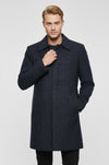 Navy Checked Hidden Button Peak Lapel Coat - Wessi