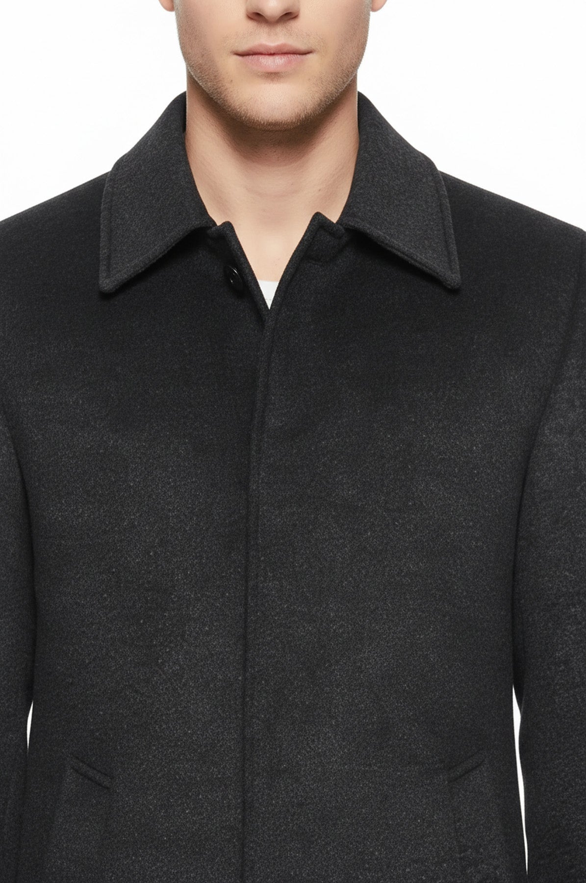Dark Grey Hidden Button Peak Lapel Coat - Wessi