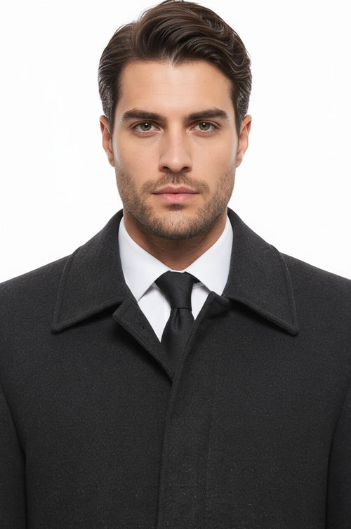 Anthracite Hidden Button Peak Lapel Coat - Wessi