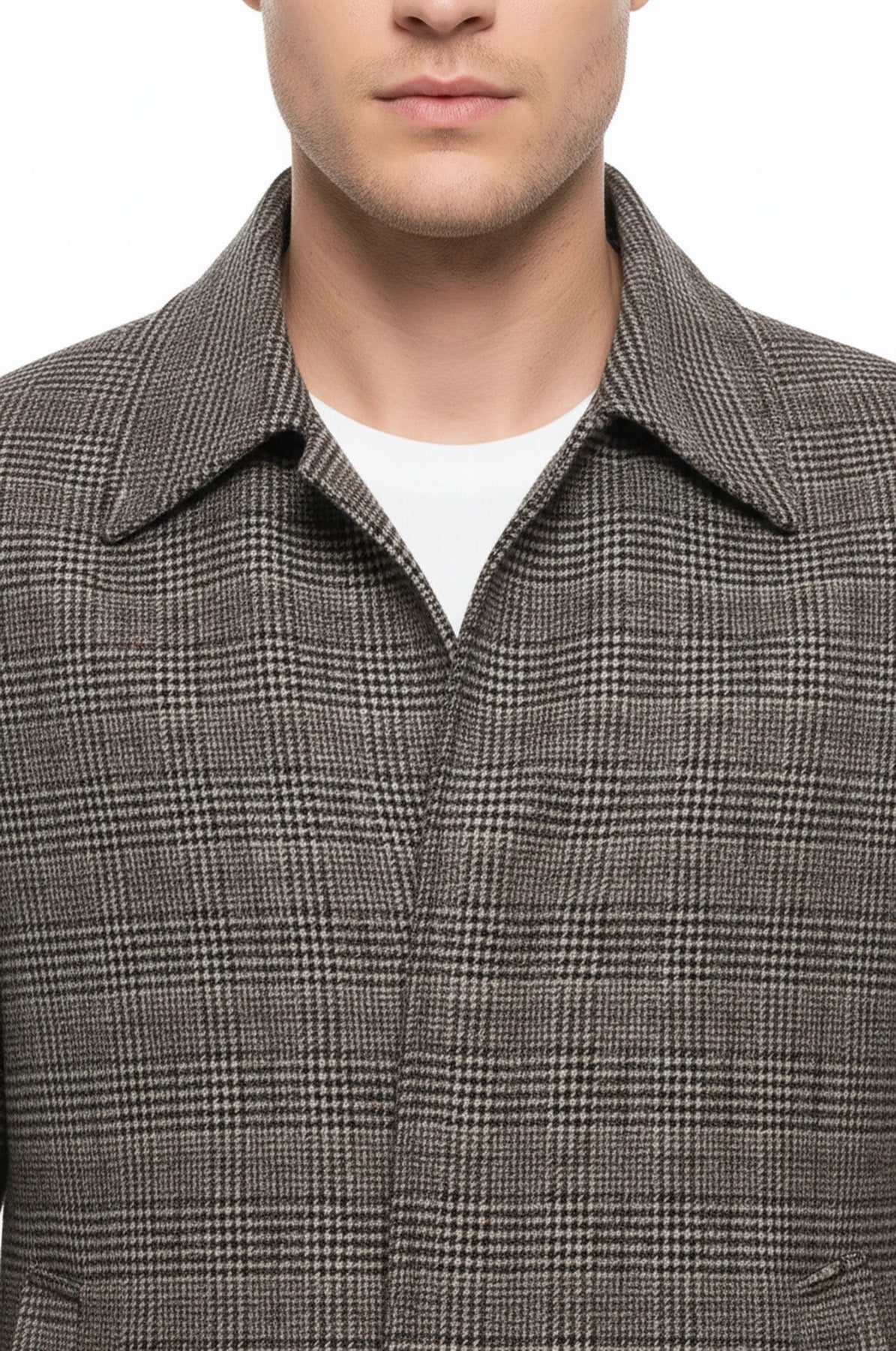 Brown Checked Hidden Button Coat - Wessi