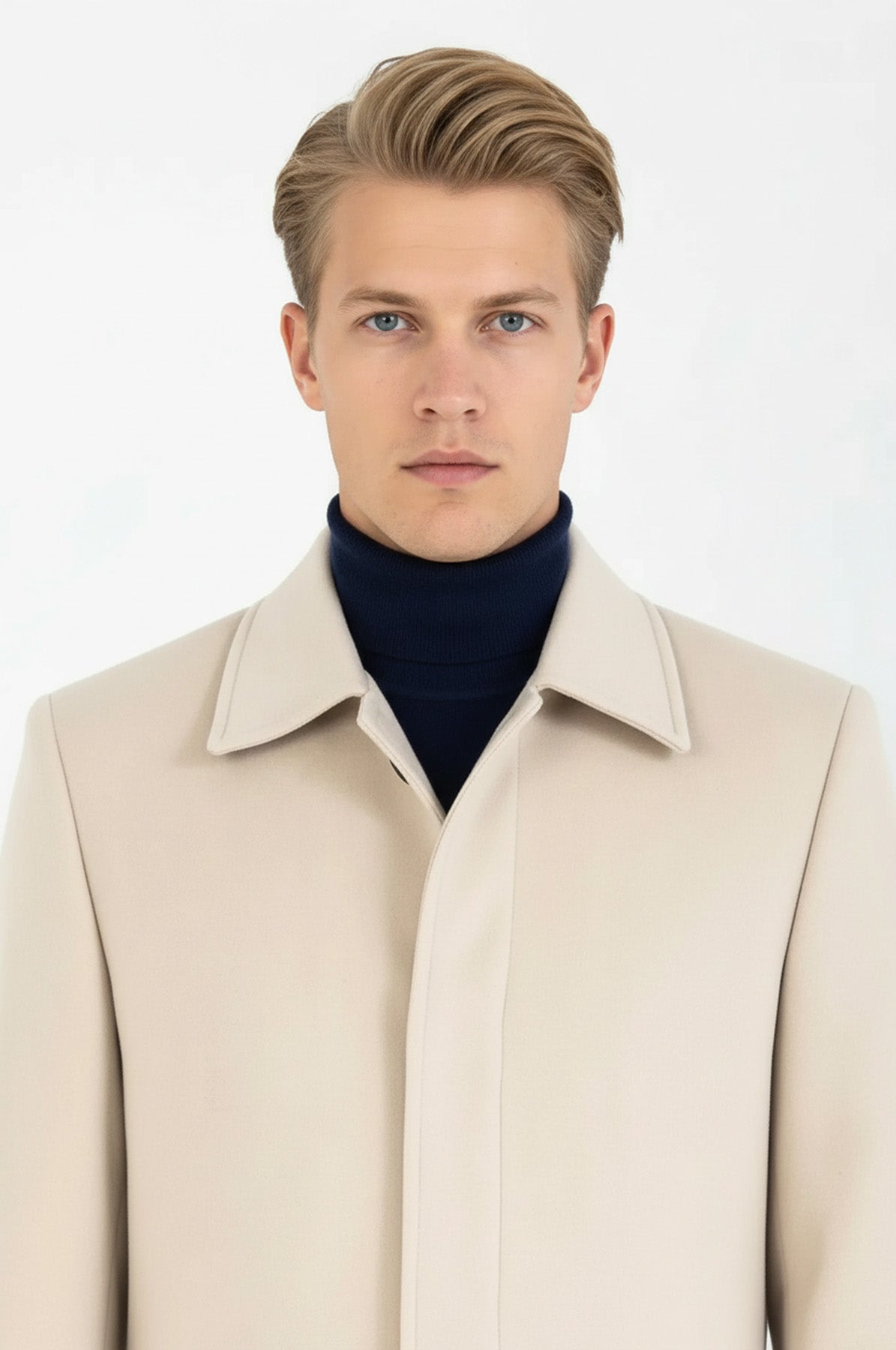 Plain Hidden Button Beige Men Coat - Wessi