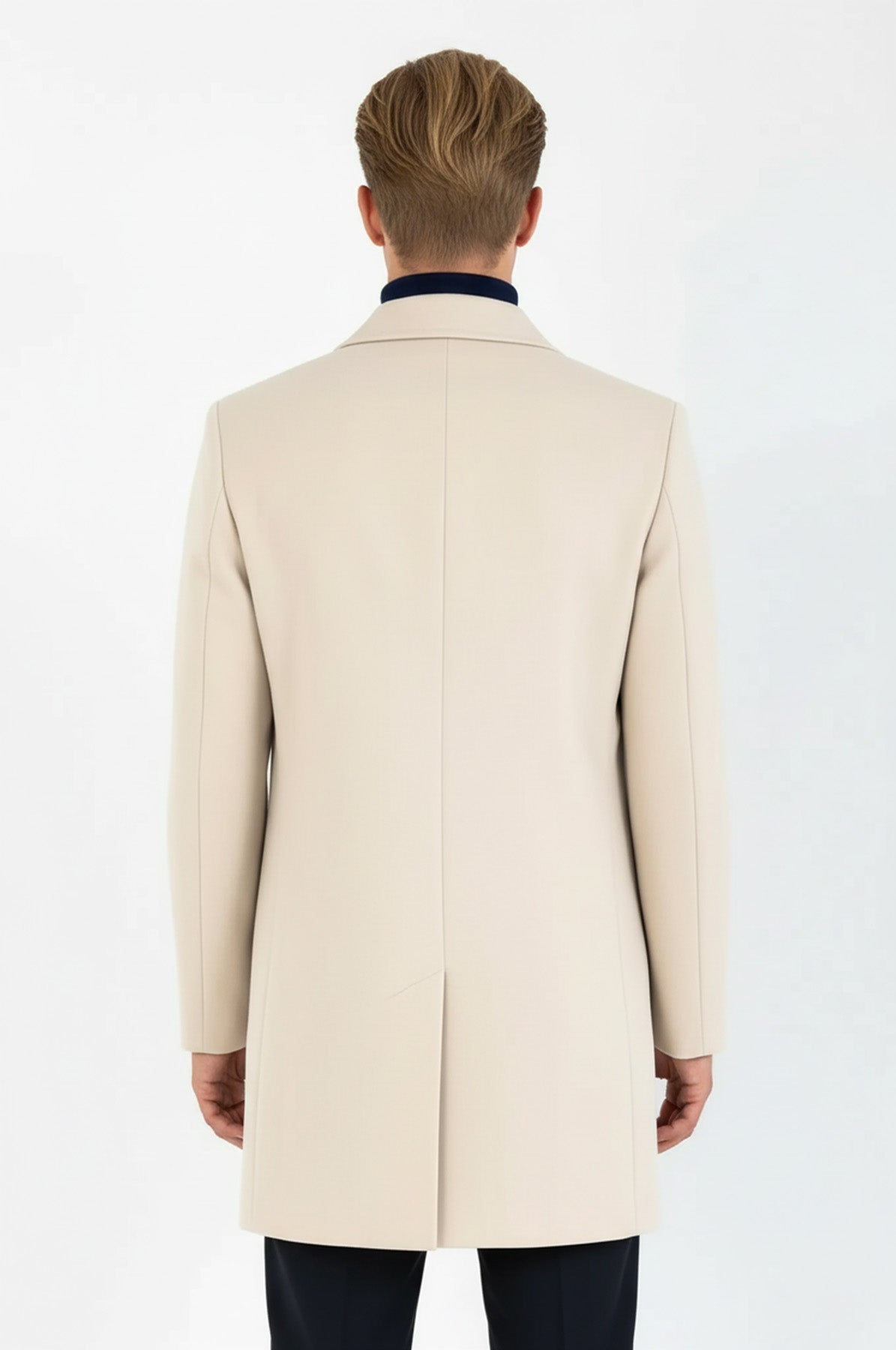 Plain Hidden Button Beige Men Coat - Wessi