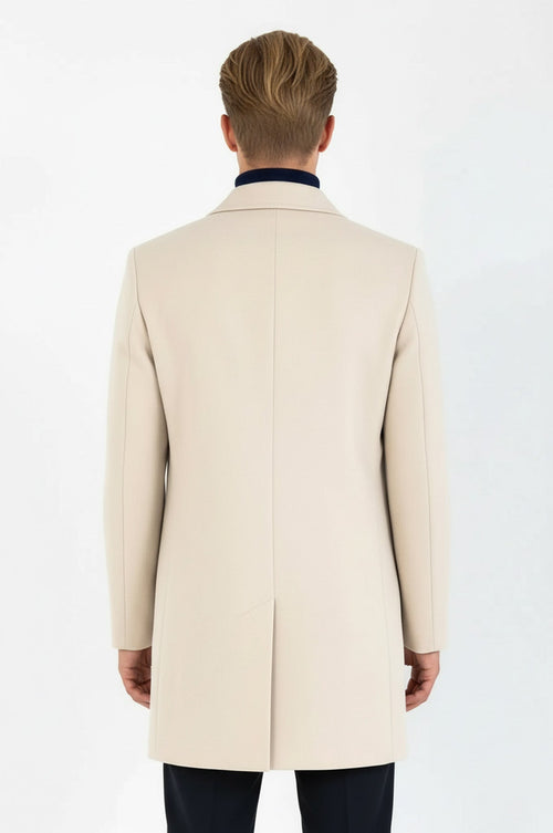 Plain Hidden Button Beige Men Coat - Wessi