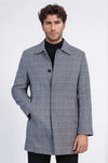 Grey Checked Hidden Button Peak Lapel Coat - Wessi