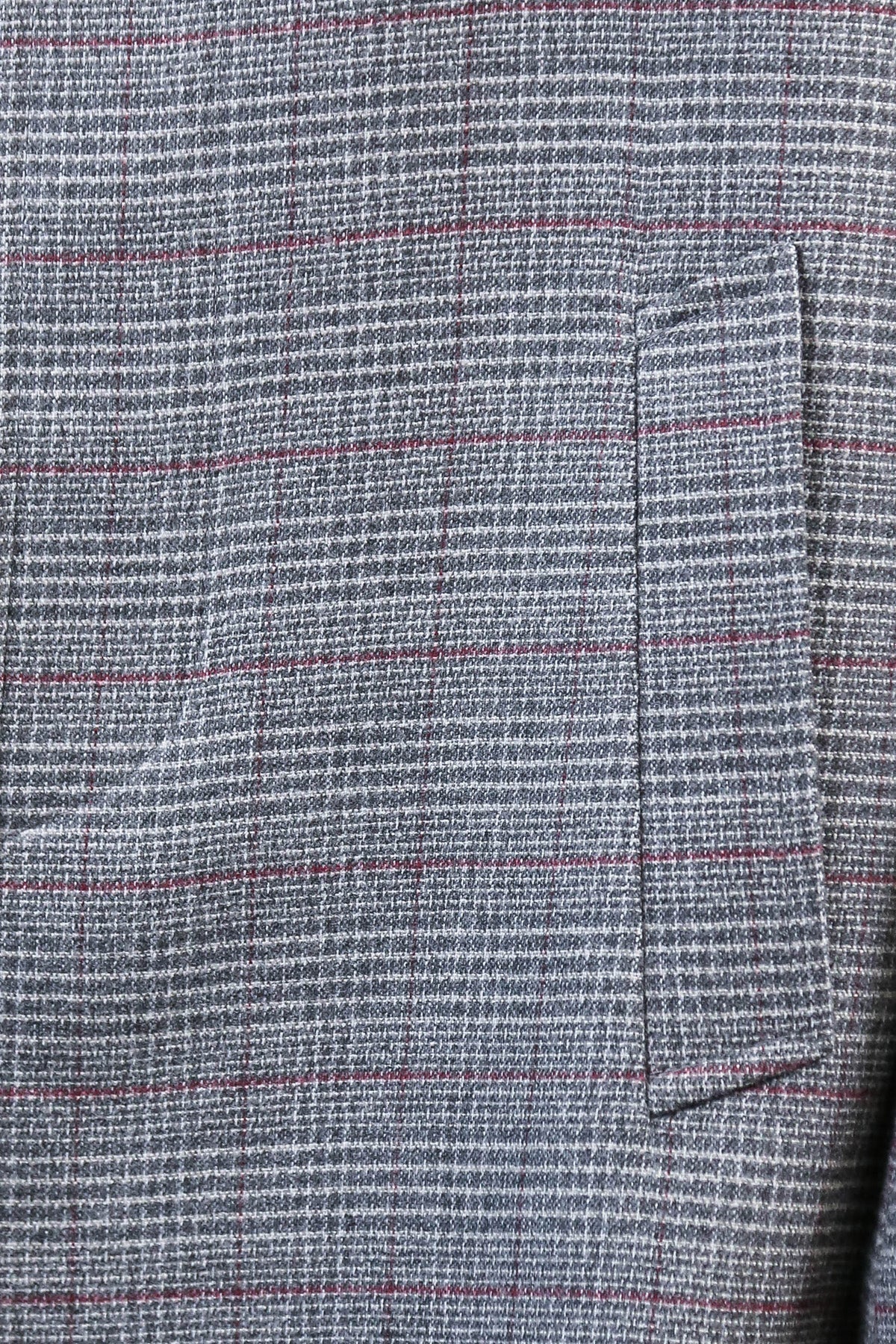 Grey Checked Hidden Button Peak Lapel Coat - Wessi