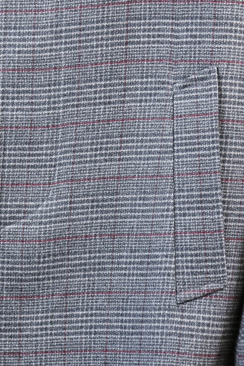 Grey Checked Hidden Button Peak Lapel Coat - Wessi