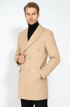 Metal Buttons Wool Cashmere Cream Men Double Breasted Coat - Wessi