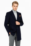 Wide Lapel Wool Navy Blue Men Coat - Wessi