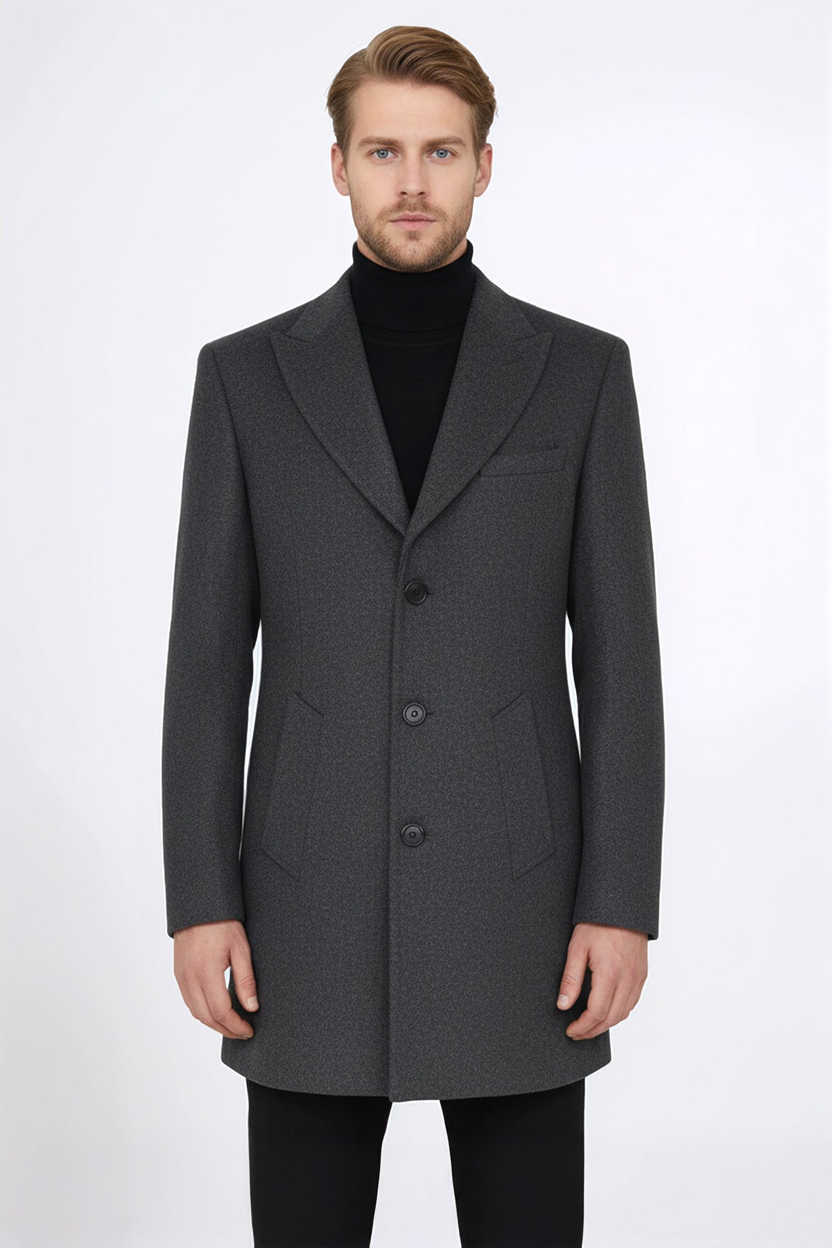 Wide Lapel Wool Anthracite Men Coat - Wessi