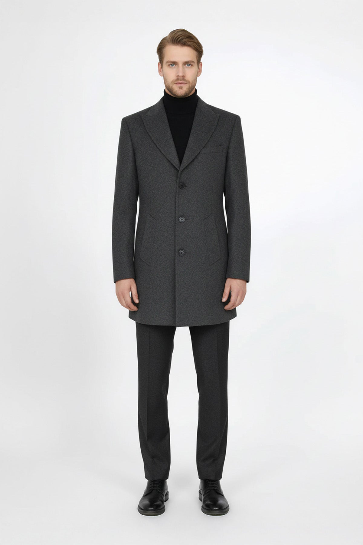 Wide Lapel Wool Anthracite Men Coat - Wessi