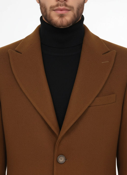 Wide Lapel Wool Brown Men Coat - Wessi