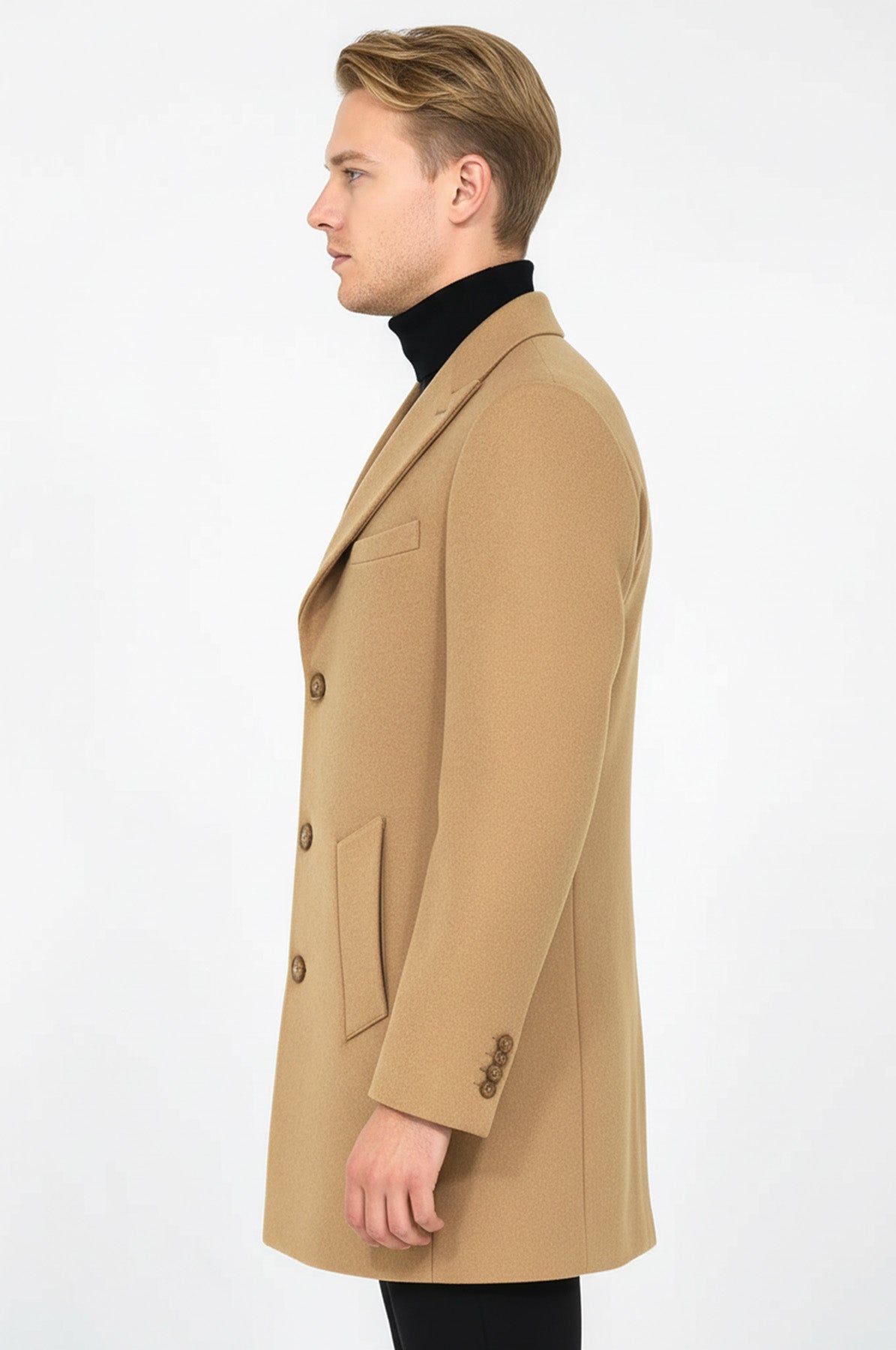 Wide Lapel Wool Cream Men Coat - Wessi