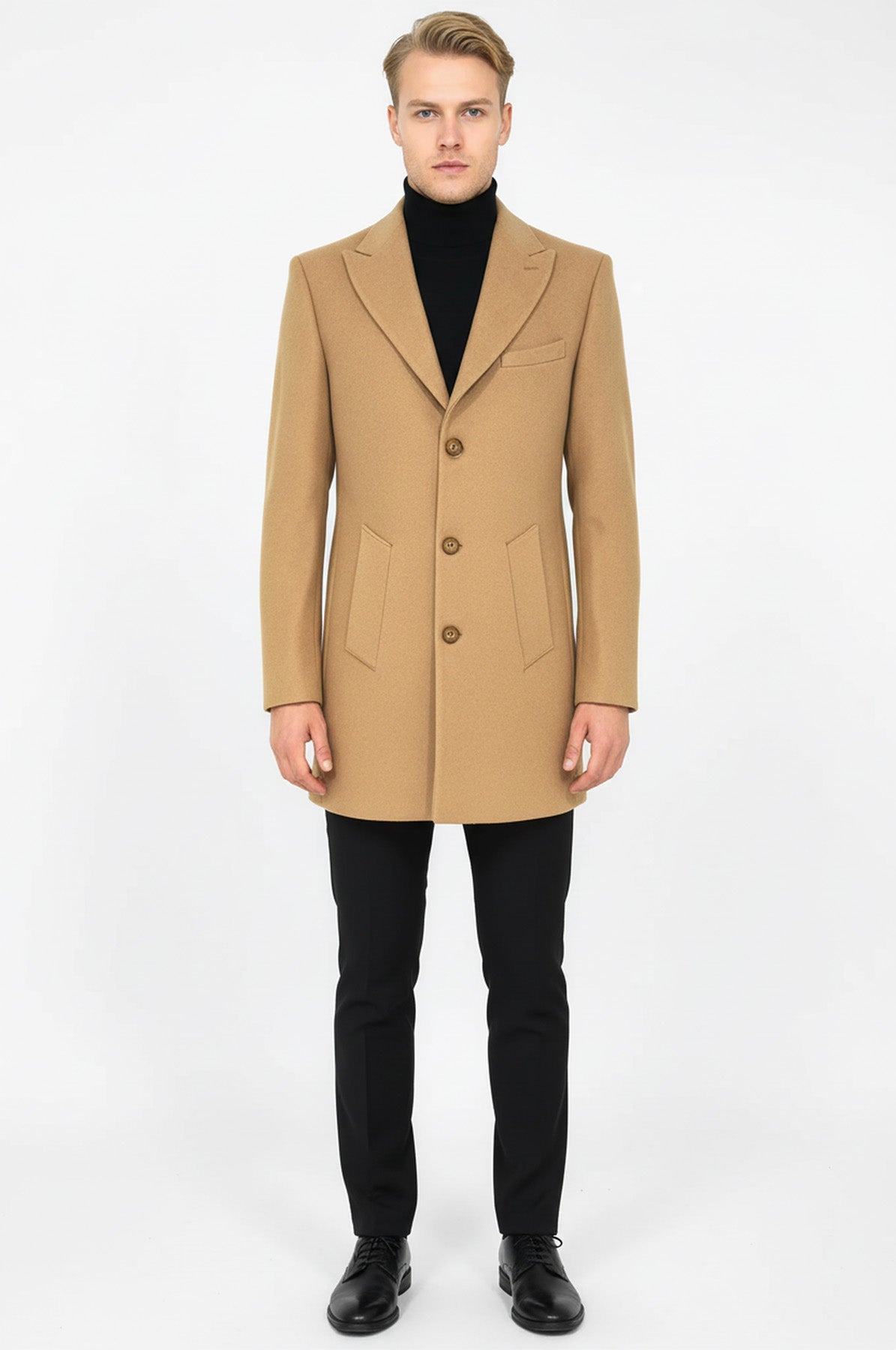 Wide Lapel Wool Cream Men Coat - Wessi