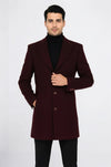 Wide Lapel Wool Burgundy Men Coat - Wessi
