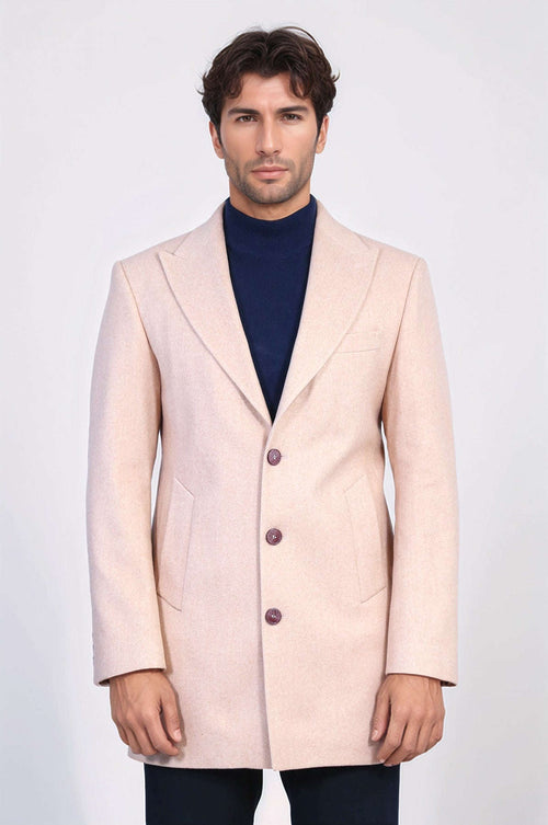 Wide Lapel Wool Light Pink Men Coat - Wessi