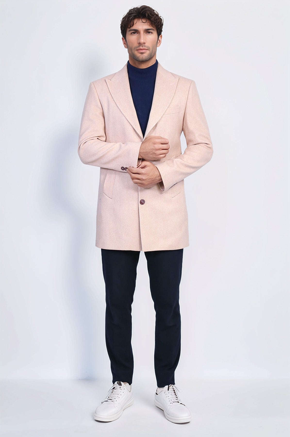 Wide Lapel Wool Light Pink Men Coat - Wessi