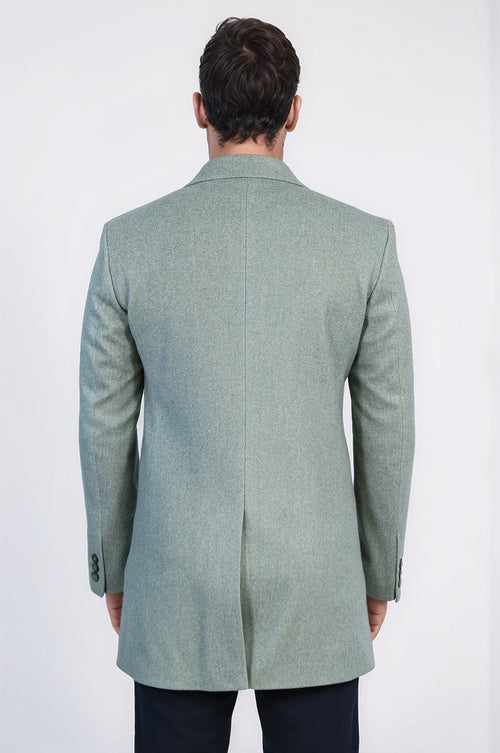 Wide Lapel Wool Oil Green Men Coat - Wessi