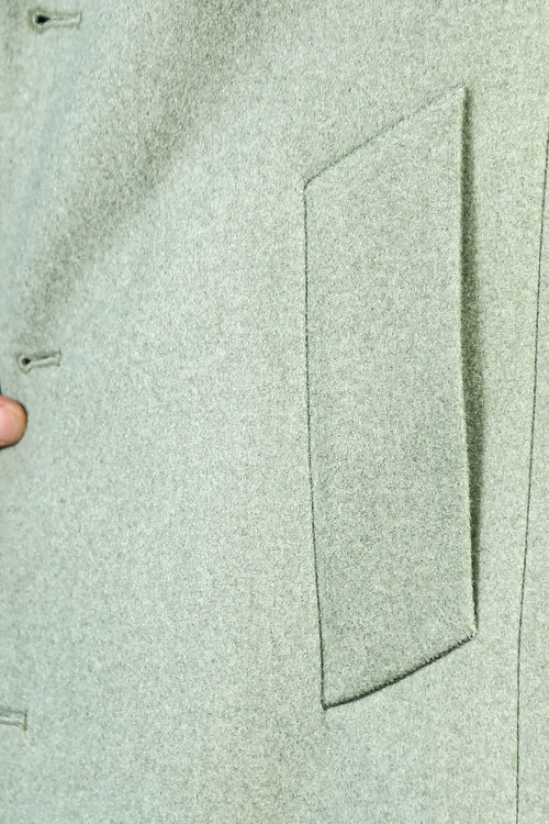 Wide Lapel Wool Oil Green Men Coat - Wessi