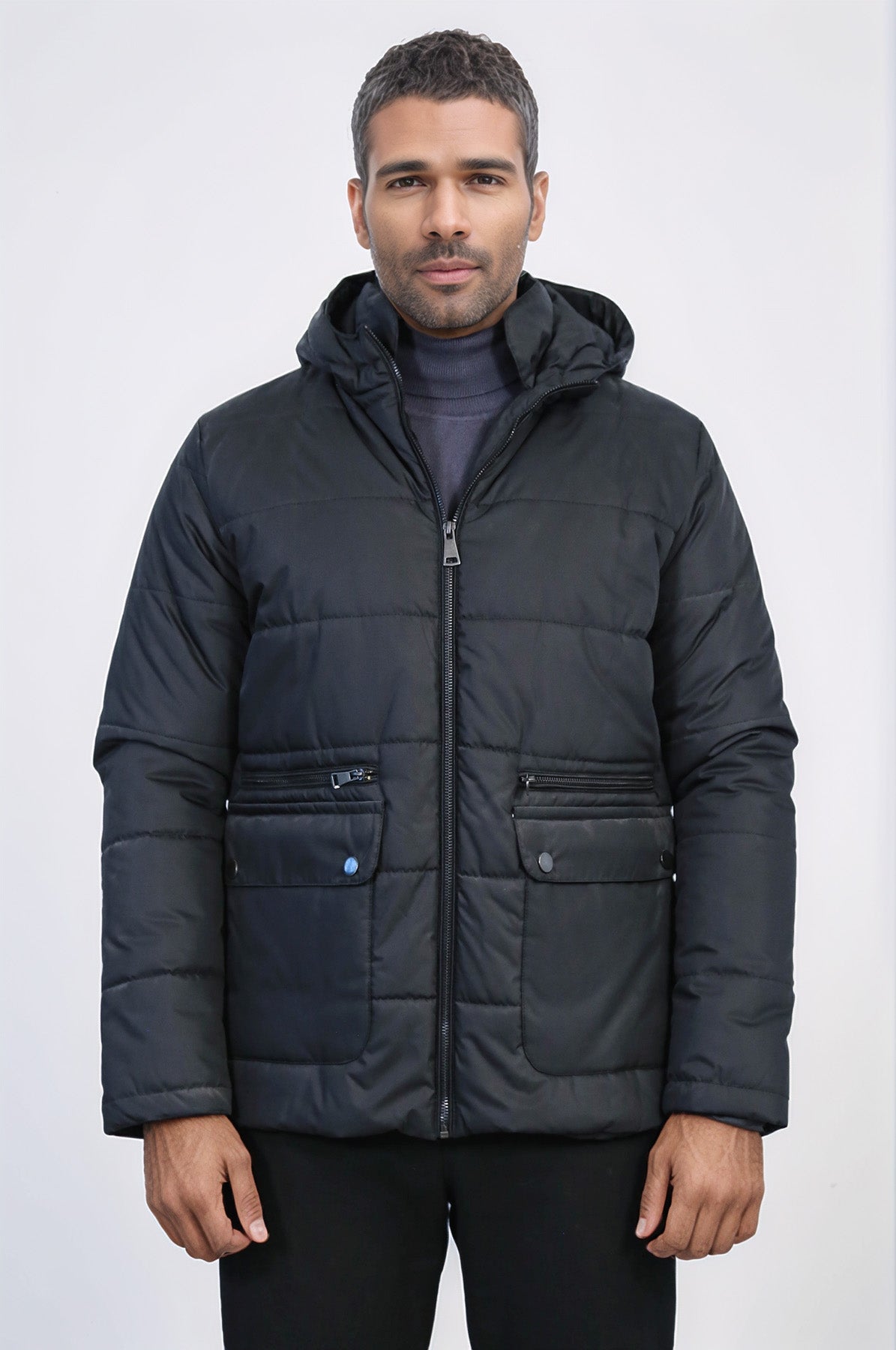 Slim Fit Hooded Black Men Coat - Wessi