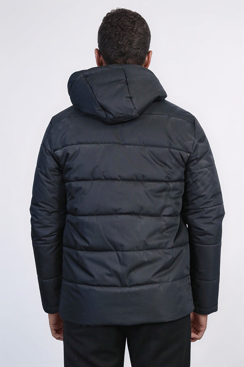 Slim Fit Hooded Black Men Coat - Wessi