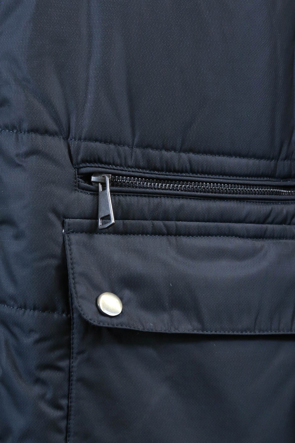 4 Pockets Hooded Zippered Quilted Navy Blue Men Down Coat