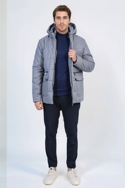 Slim Fit Hooded Grey Men Coat - Wessi