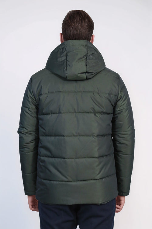 Slim Fit Hooded Green Men Coat - Wessi