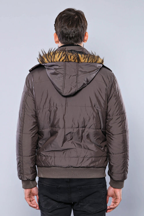 6 Pocket Bondite Zippered Hooded Brown Coat-Wessi