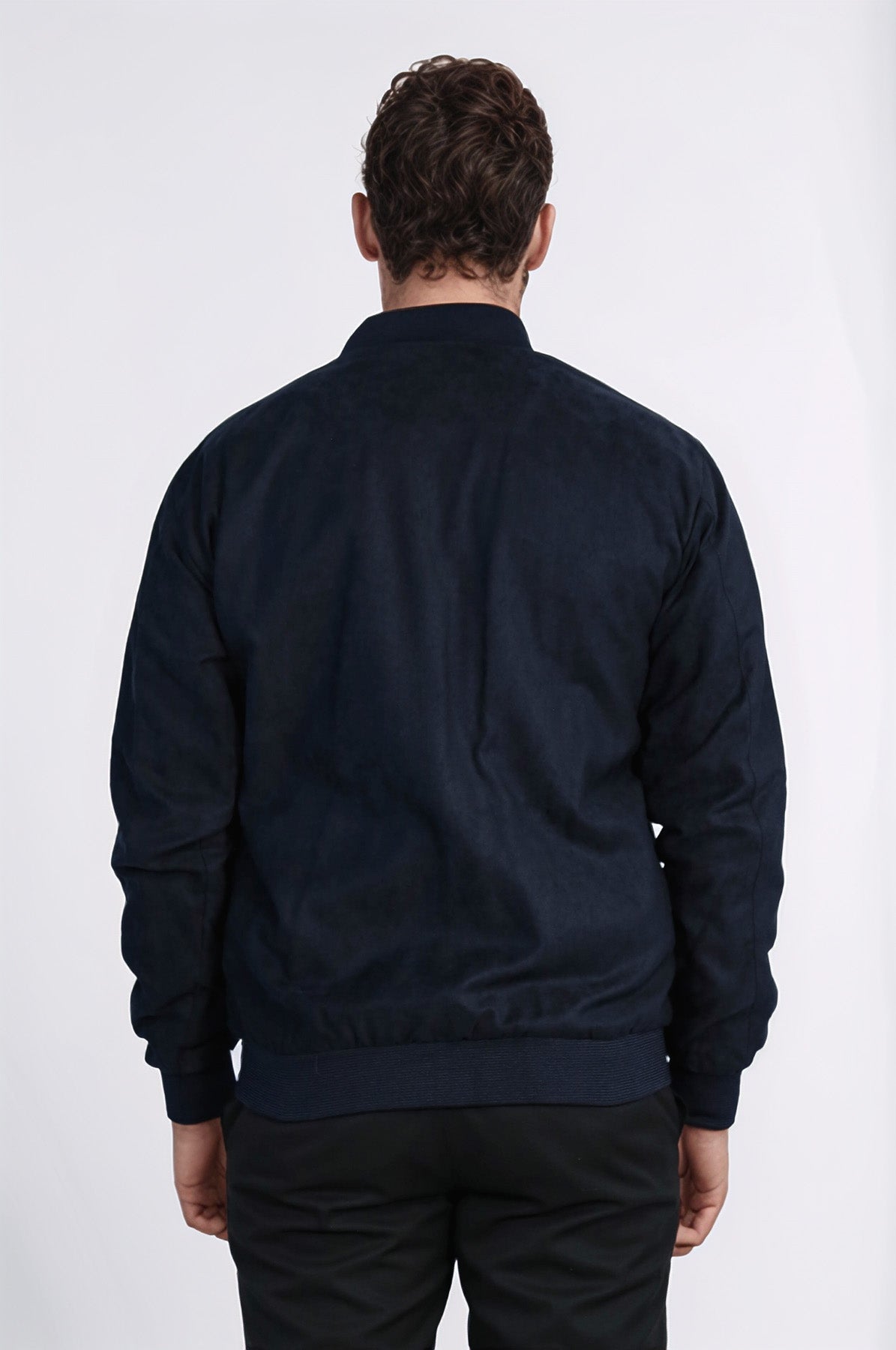 Plain Zippered Pockets Navy Blue Men Bomber Coat - Wessi